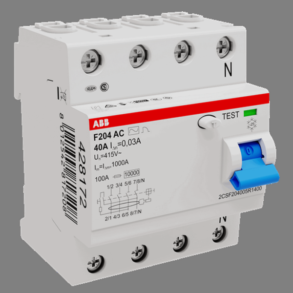 F204 AC-40/0.03, Current Ratings 40A, 4P, Residual Current Circuit Breaker (RCCB) – ABB